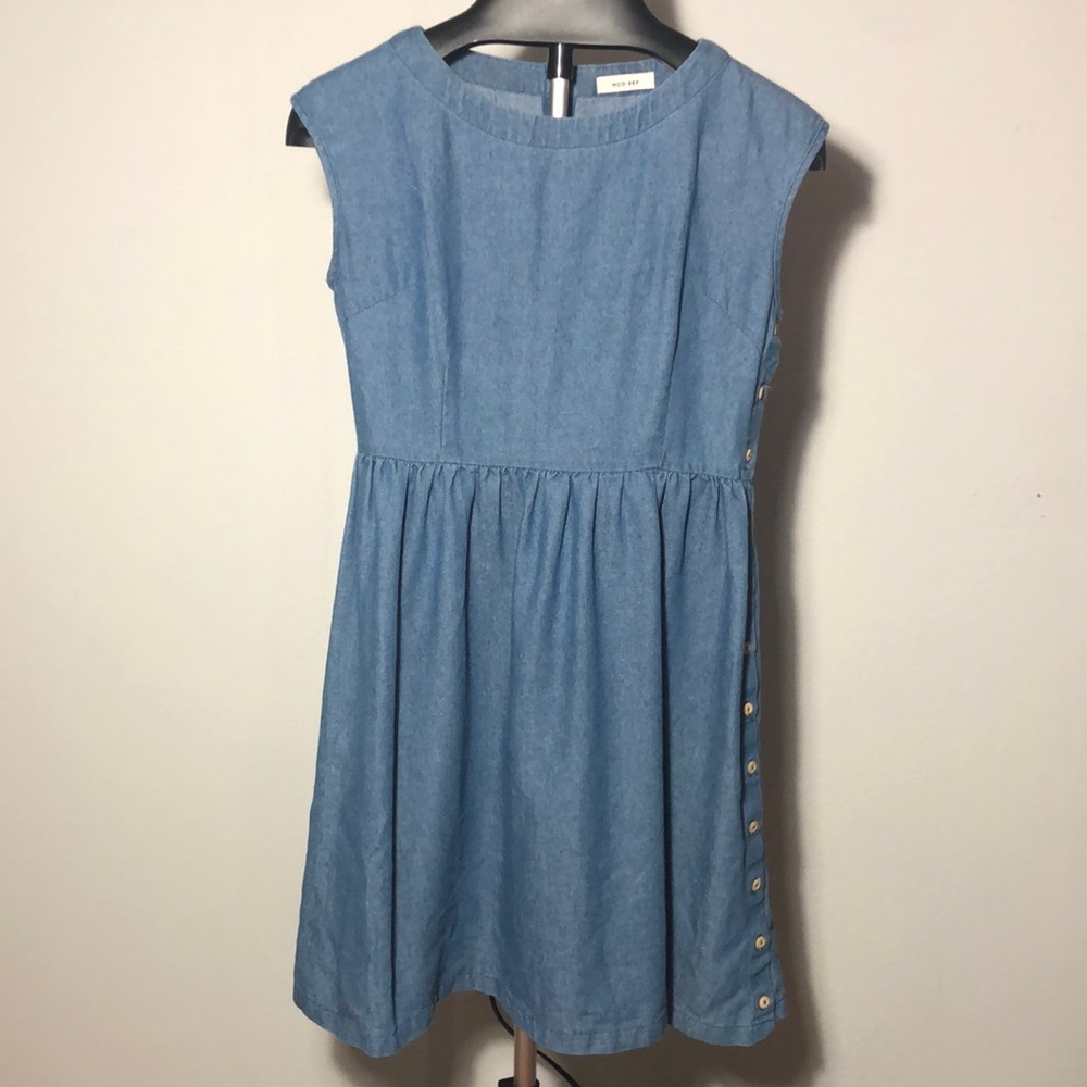 Mod Ref Cotton Chambray Sleeveless Side Button Dress Sz S